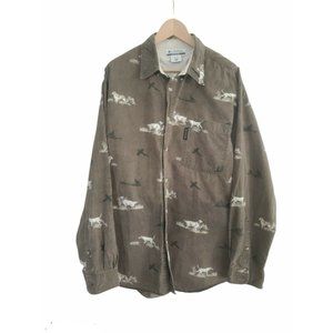 Columbia Long Sleeve 2XL Forest Green Shirt W/ Hunting Dogs And Ducks